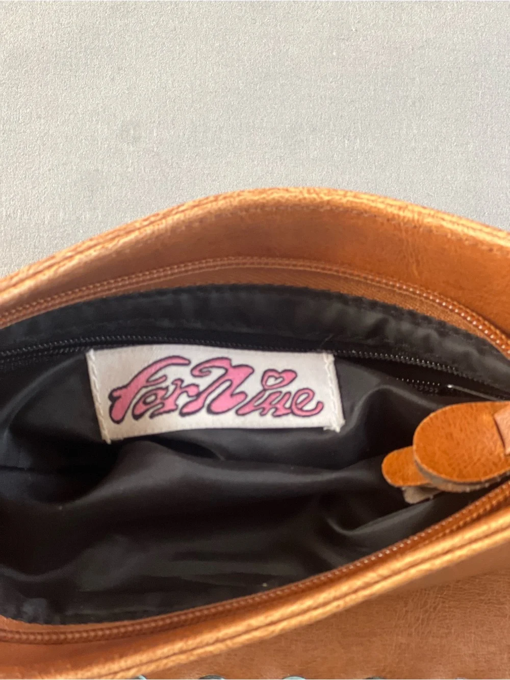 Far Nine Y2K Cognac Brown Whipstich Shoulder Bag Boho Baguette Purse